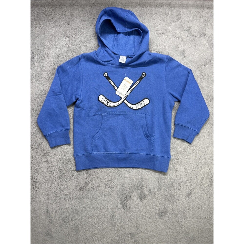 NWT Boy's GYMBOREE Blue Sweatshirt Hoodie S(5-6) Pullover Hockey Graphic